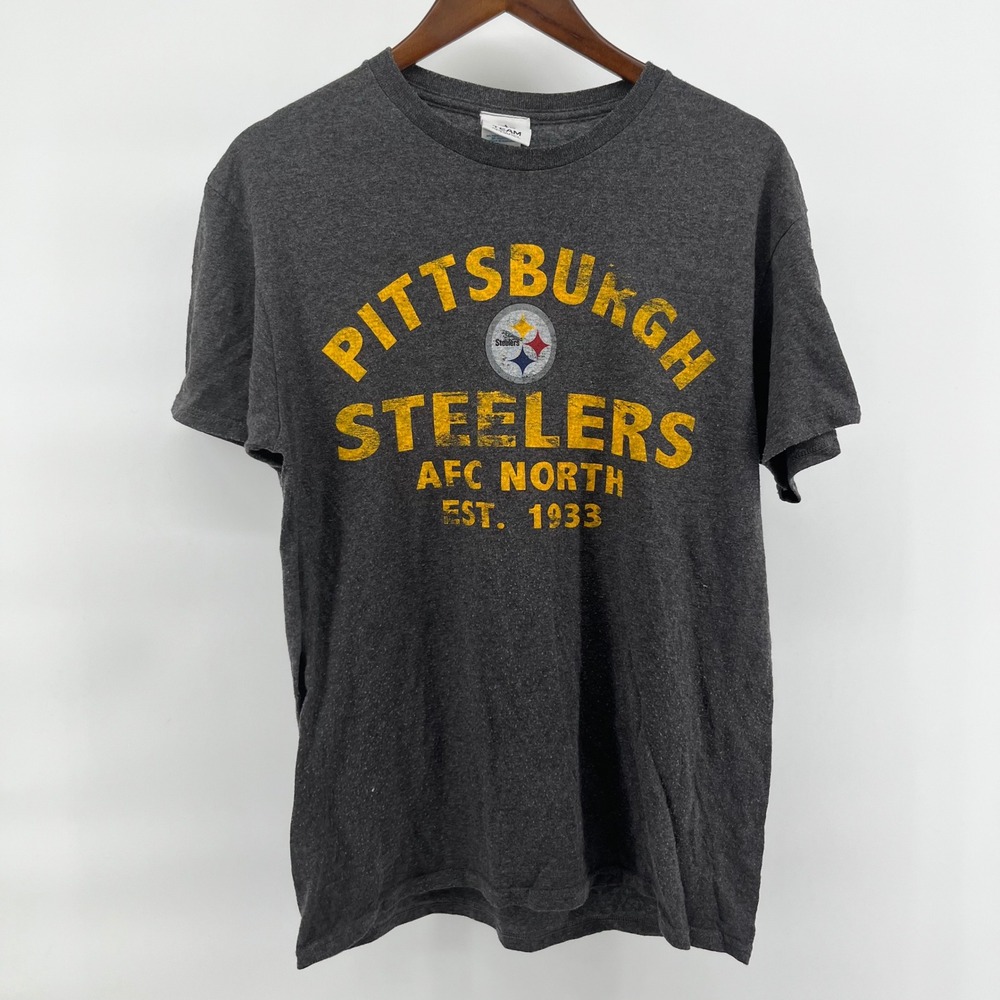 NFL Team Apparel Pittsburgh Steelers AFC North Est 1933 T-Shirt Gray Mens M
